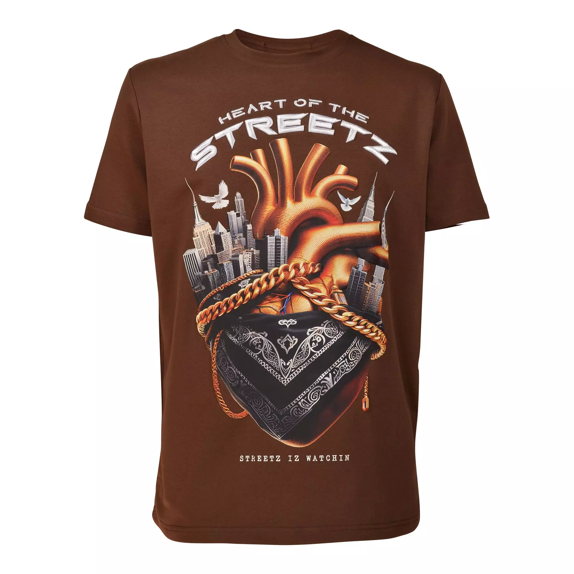 Streetz Iz Watchin Heart Of Streets Men's Graphic Tee - Brown